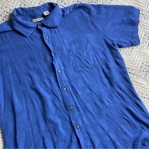 Vintage Batik Bay XL Shirt Embroidered Wooden Button Down Short Sleeved Hawaiian